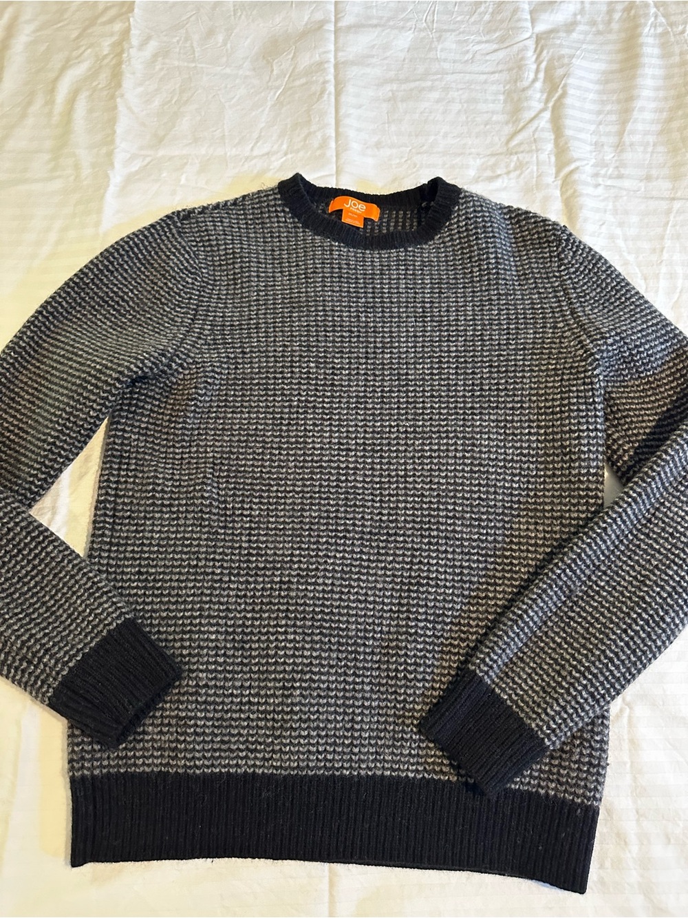 Joe Fresh Black and Gray Textured Lambswool Crewneck Sweater Size M